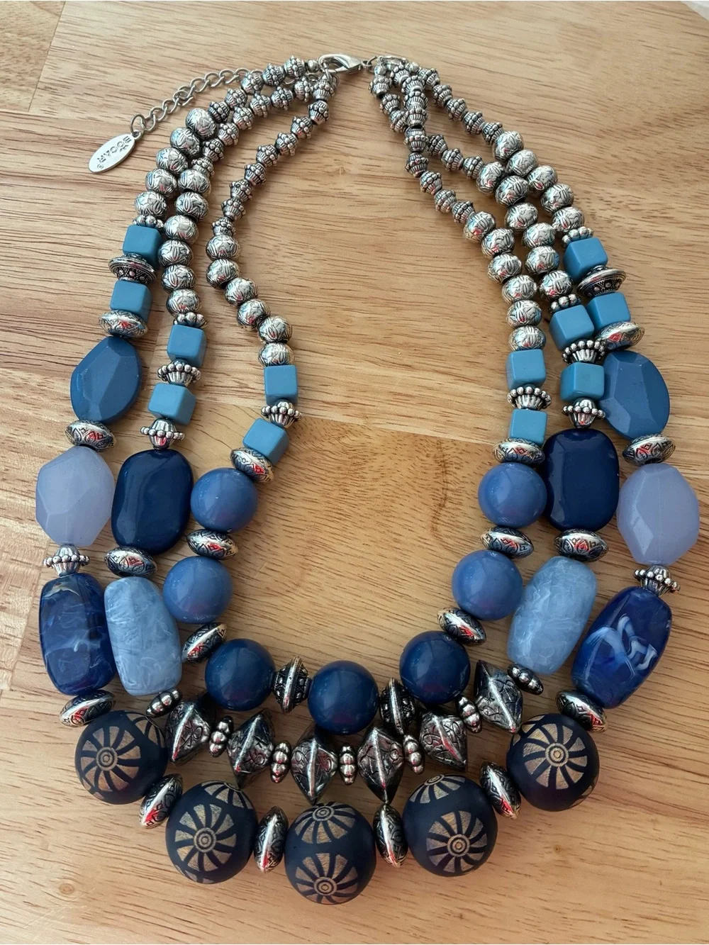 Blue Beaded Multi-Strand Necklace with two bracelets & Matching Earrings Set